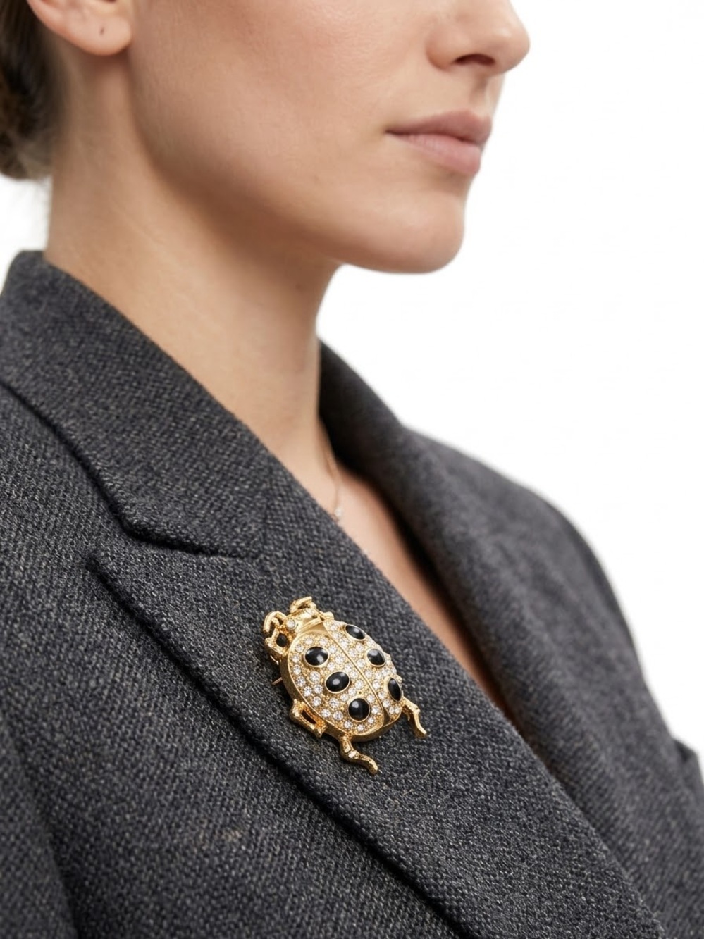 Gold-tone Ladybug Brooch with Black Accents